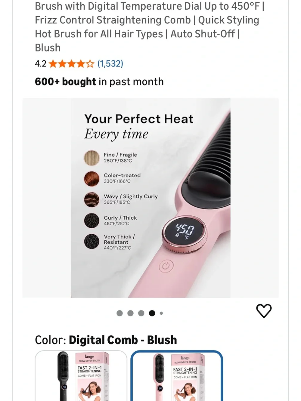 L’ange Electric Heated Hair Straightening Brush in blush pink